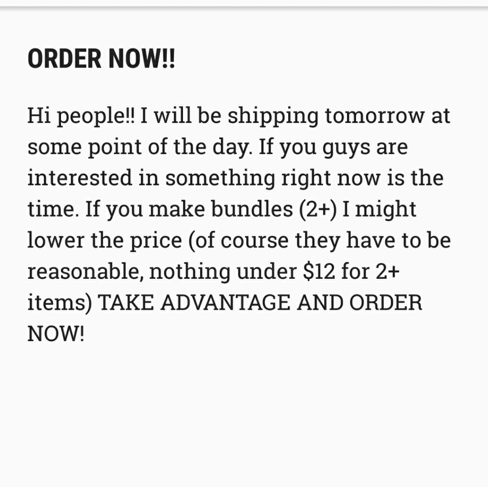 Make your orders now! Ships tomorrow